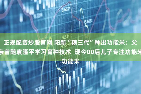 正规配资炒股官网 阳新“粮三代”种出功能米：父亲曾随袁隆平学习育种技术  现今00后儿子专注功能米